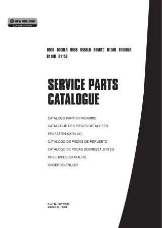 New Holland B100BLR Backhoe Loader Parts Catalogue Manual