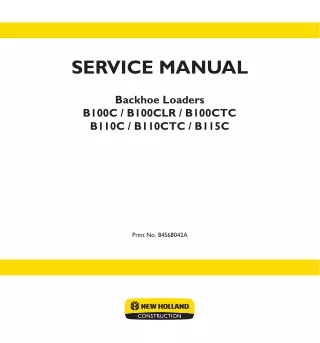 New Holland B100C Backhoe Loader Service Repair Manual