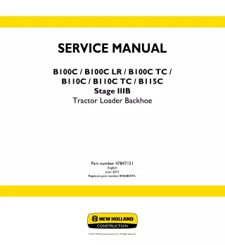 New Holland B100CLR Stage IIIB Tractor Loader Backhoe Service Repair Manual