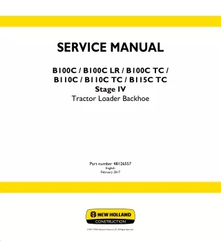 New Holland B100CLR Stage IV Tractor Loader Backhoe Service Repair Manual