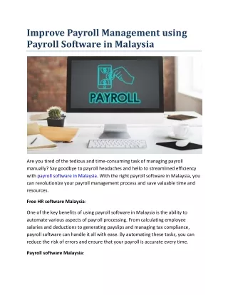 Improve Payroll Management using Payroll Software in Malaysia