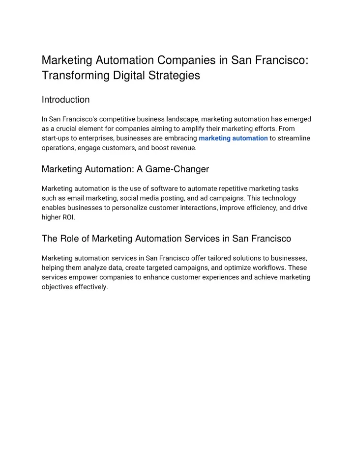 marketing automation companies in san francisco