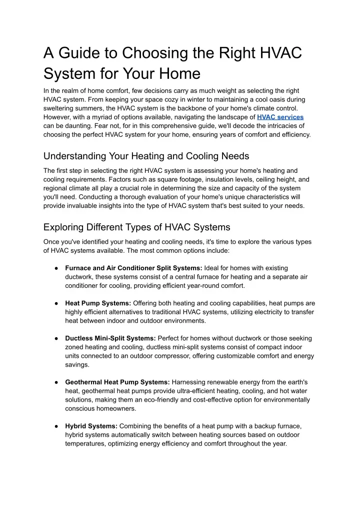 a guide to choosing the right hvac system