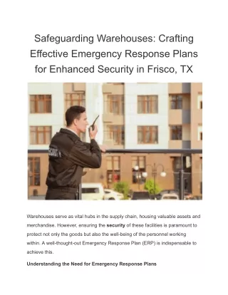 Safeguarding Warehouses_ Crafting Effective Emergency Response Plans for Enhanced Security in Frisco, TX