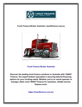 Truck Finance Broker Australia | iwantfinance.com.au