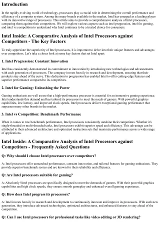 Intel Inside: A Comparative Analysis of Intel Processors against Competitors