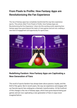 From Pixels to Profits_ How Fantasy Apps are Revolutionizing the Fan Experience