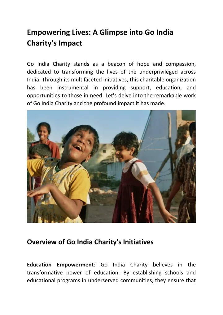 empowering lives a glimpse into go india charity