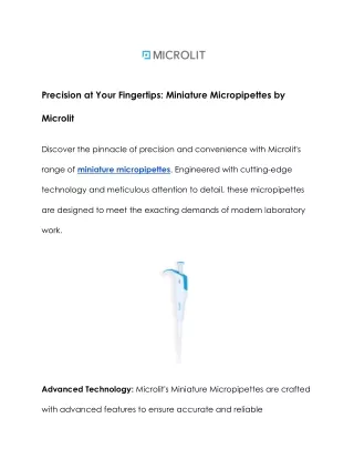 Master Precision with Miniature Micropipettes