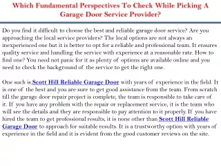 Which Fundamental Perspectives To Check While Picking A Garage Door Service Prov