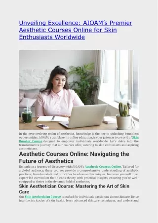 Unveiling Excellence. AIOAM’s Premier Aesthetic Courses Online For Skin Enthusiasts Worldwide