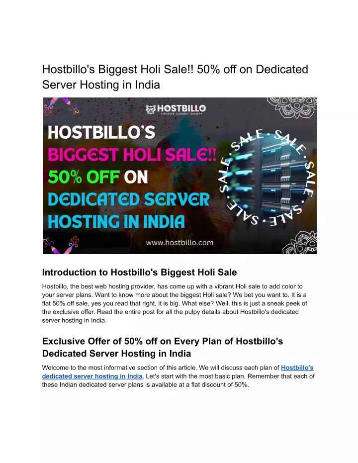 hostbillo s biggest holi sale 50 off on dedicated
