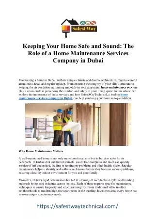 Elite Home Maintenance Services in Dubai Your Trusted Partner for Property Care