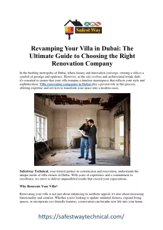 Revitalize Your Villa: Top Renovation Companies in Dubai