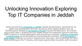 Unlocking Innovation Exploring Top IT Companies in Jeddah