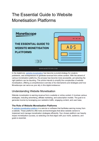 The Essential Guide to Website Monetisation Platforms