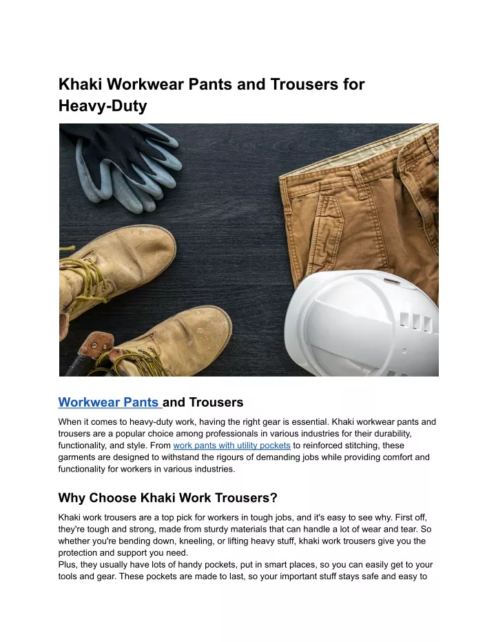 khaki workwear pants and trousers for heavy duty