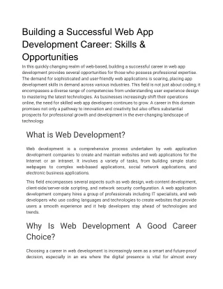 building a successful web app development career
