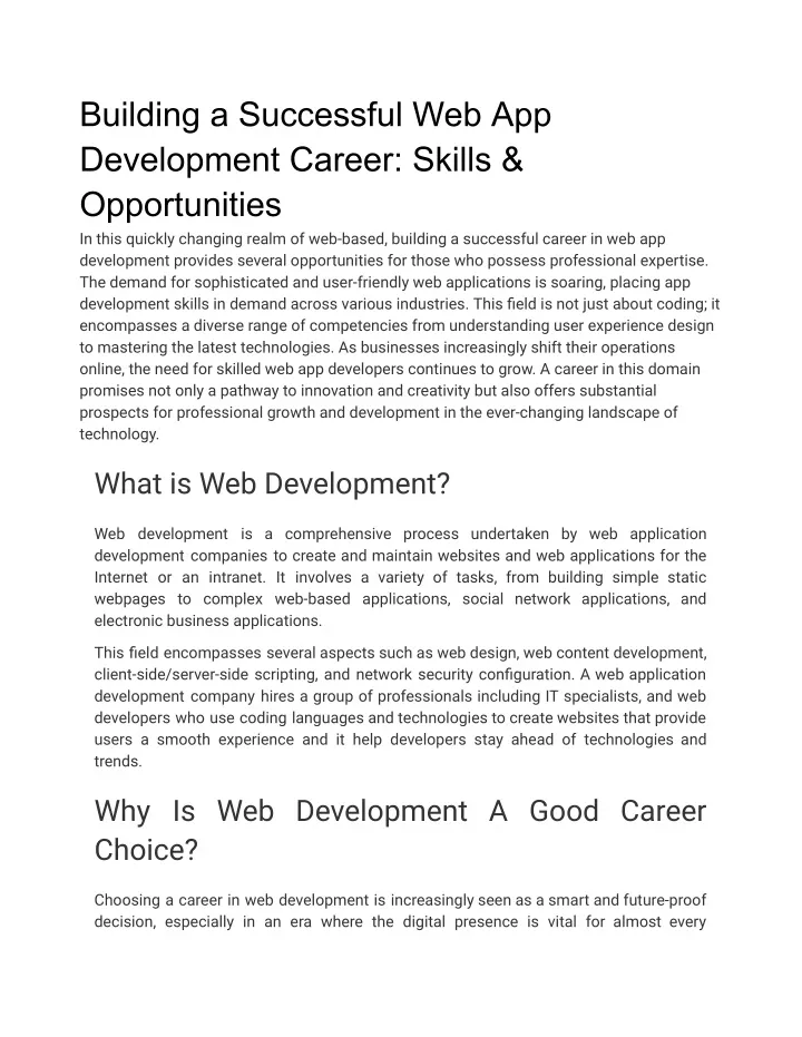 building a successful web app development career