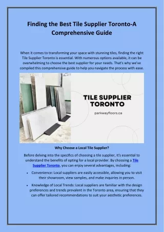 Finding the Best Tile Supplier Toronto-A Comprehensive Guide