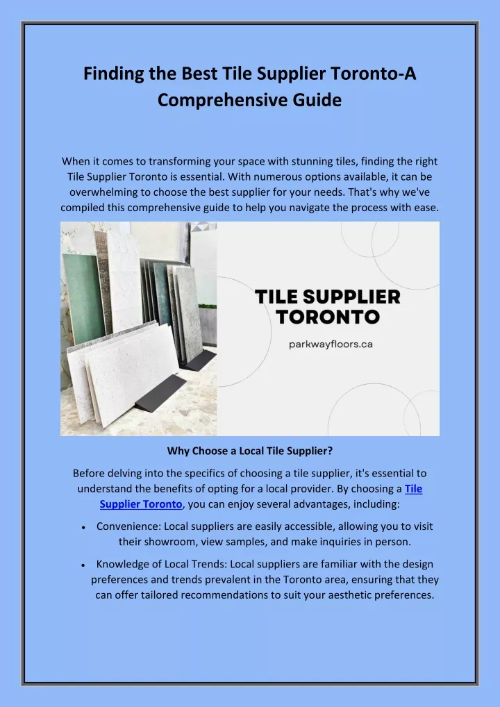 finding the best tile supplier toronto