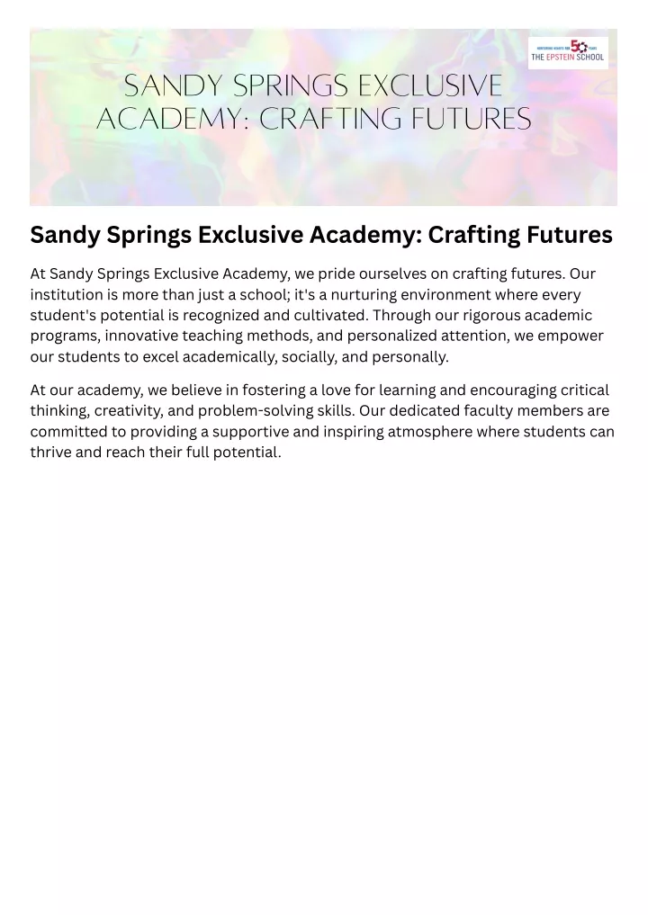 sandy springs exclusive academy crafting futures