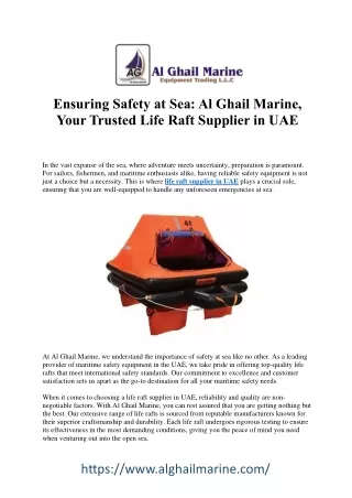 Sailing Safely: Leading Life Raft Supplier in UAE