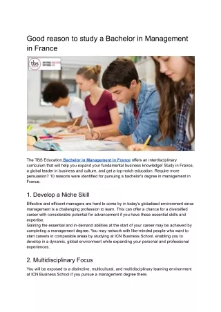 Good reason to study a Bachelor in Management in France