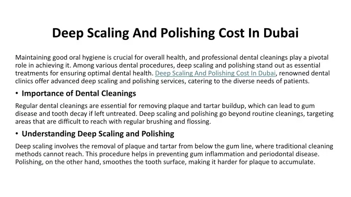 deep scaling and polishing cost in dubai