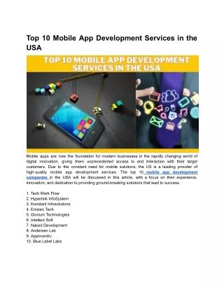 Top 10 Mobile App Development Services in the USA