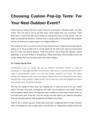 Choosing Custom Pop-Up Tents_ For Your Next Outdoor Event