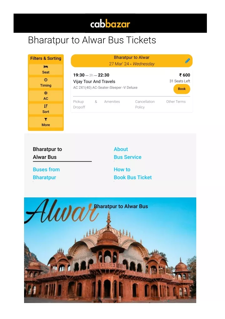 bharatpur to alwar bus tickets