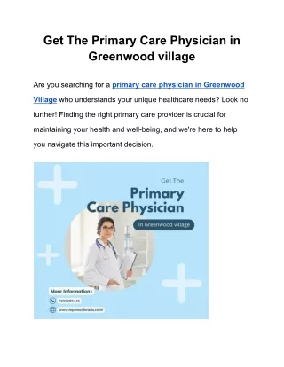 Get The Primary Care Physician in Greenwood village