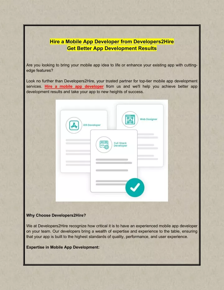 hire a mobile app developer from developers2hire