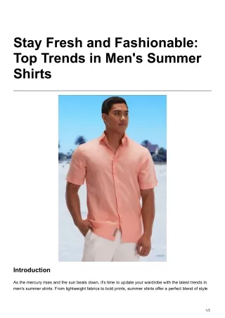 Stay Fresh and Fashionable Top Trends in Men's Summer Shirts