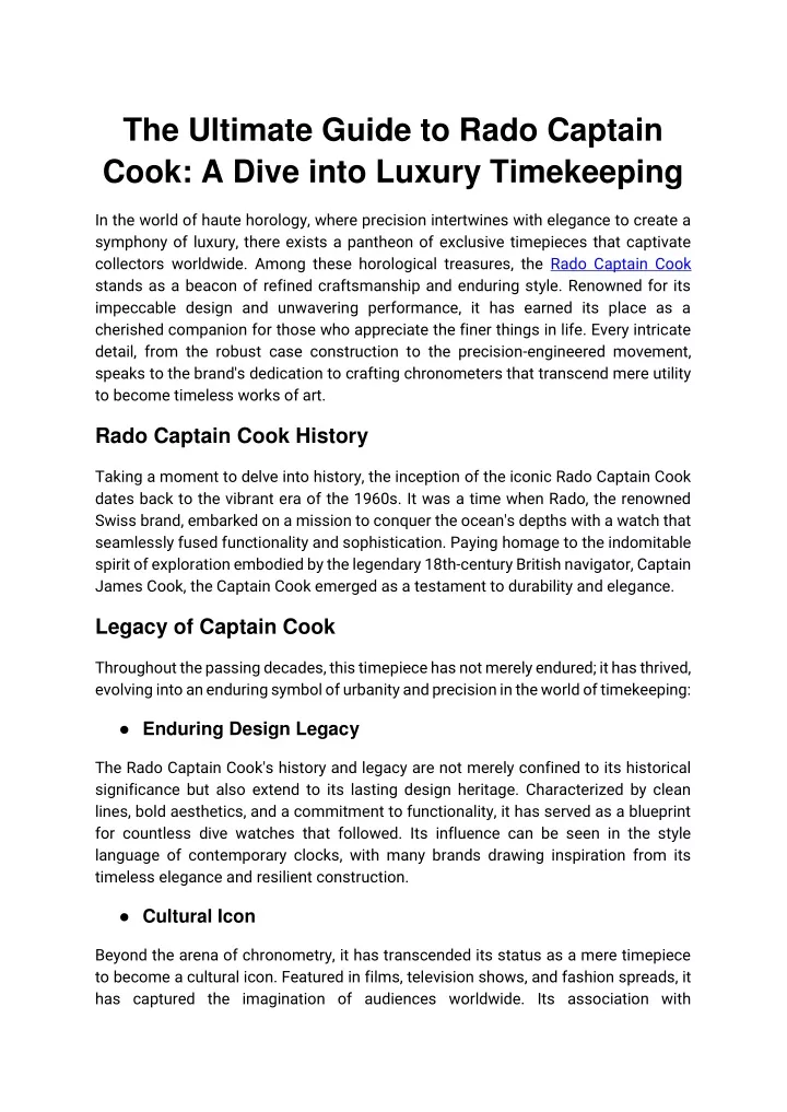 the ultimate guide to rado captain cook a dive