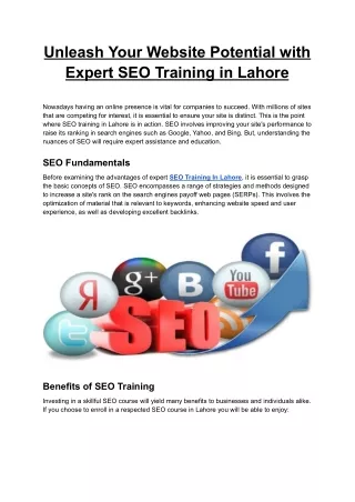 Unleash Your Website Potential with Expert SEO Training in Lahore