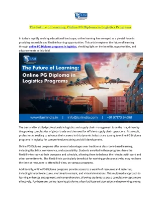 The Future of Learning Online PG Diploma in Logistics Programs