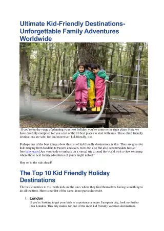 Ultimate Kid-Friendly Destinations- Unforgettable Family Adventures Worldwide