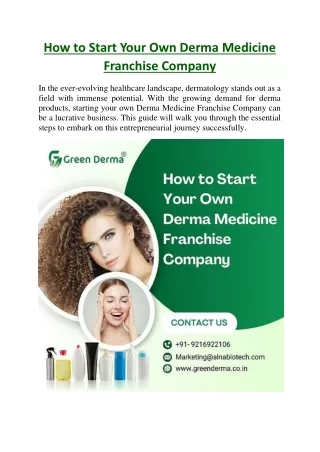 How to Start Your Own Derma Medicine Franchise Company