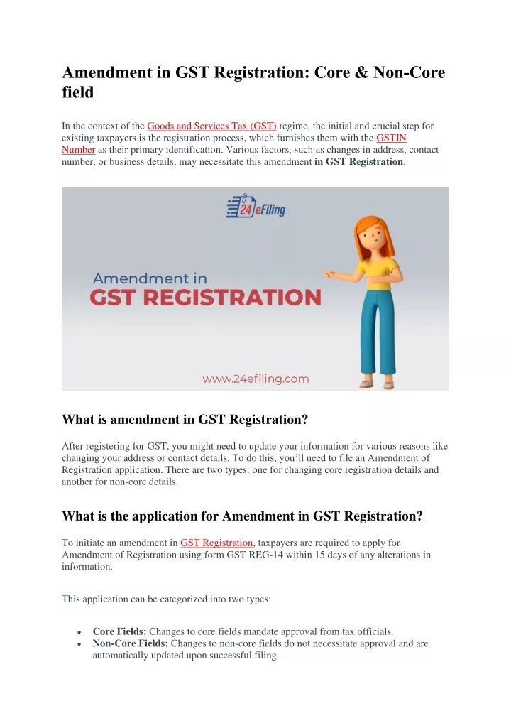 amendment in gst registration core non core field