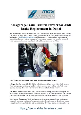 Expert Audi Brake Replacement Services in Dubai