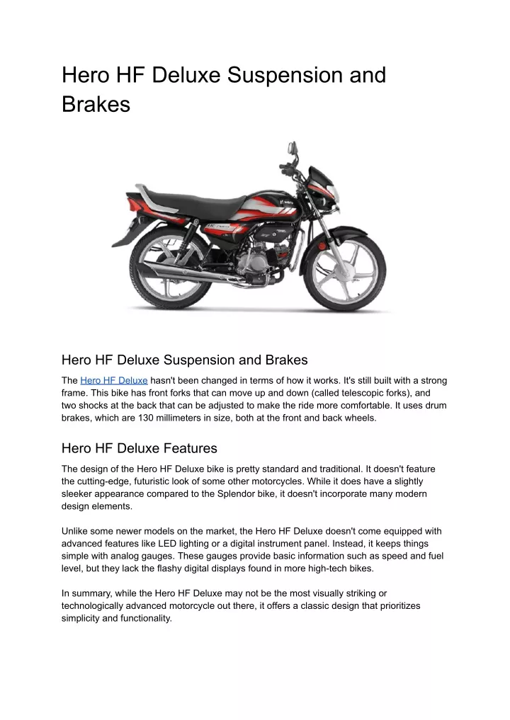 hero hf deluxe suspension and brakes