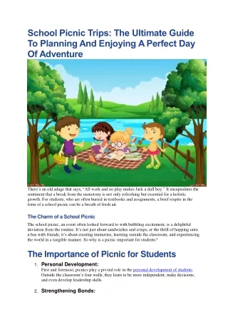 School Picnic Trips: A Perfect Blend of Fun and Learning
