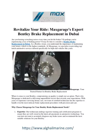 Superior Bentley Brake Replacement Services in Dubai
