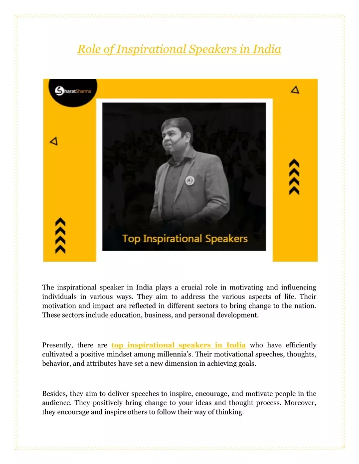 role of inspirational speakers in india