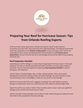 Preparing Your Roof for Hurricane Season: Tips from Orlando Roofing Experts