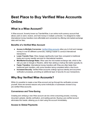 Best Place to Buy Verified Wise Accounts Online