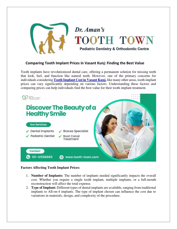 comparing tooth implant prices in vasant kunj