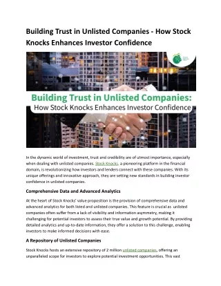 Building Trust in Unlisted Companies - How Stock Knocks Enhances Investor Confidence